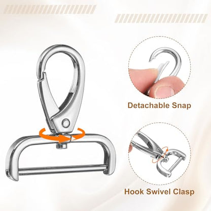 HARFINGTON 2Pcs Detachable Snap Hook Swivel Clasp 1 1/2" D Ring with Swivel Lobster Claw Clasps Hook for Purse Strap Keychain Bag DIY Craft, Silver - color: Silver, size: 1 1/2"