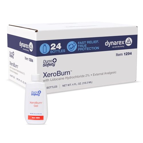 Dynarex XeroBurn Burn Gel with 2% Lidocaine - First Aid Essential for Minor Burns, Sunburns, and Insect Bites - 4 fl. oz. Bottles - 24 per Case