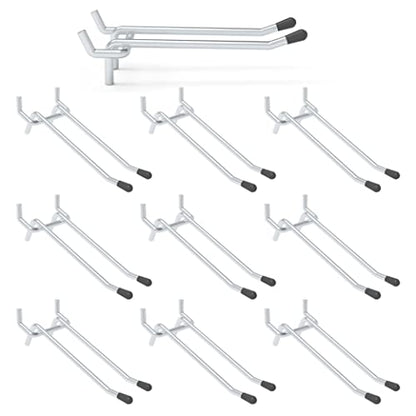HUHOLE 10 Pack 6 Inch Double Arm Pegboard Hooks for 1/4" Peg Board - color: Silver, size: 6 Inch