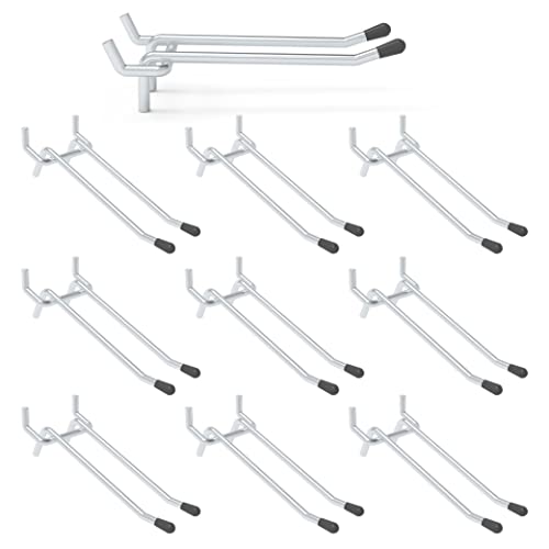 HUHOLE 10 Pack 6 Inch Double Arm Pegboard Hooks for 1/4" Peg Board - color: Silver, size: 6 Inch