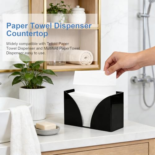 Black Paper Towel Dispenser Countertop,Napkin Dispenser,Acrylic Bathroom Guest Towel Holder for Table,Can Wall-Mount C-Fold,Z-Fold,Trifold Paper Hand Towel Dispenser for Bathroom Home and Commercial