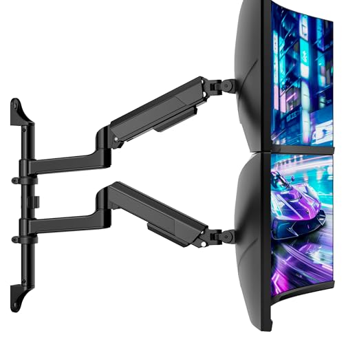 ARES WING 17-40 Inch Ultrawide Vertical Dual Monitor Wall Mount, Black - color: Black, size: Dual Monitor Arm