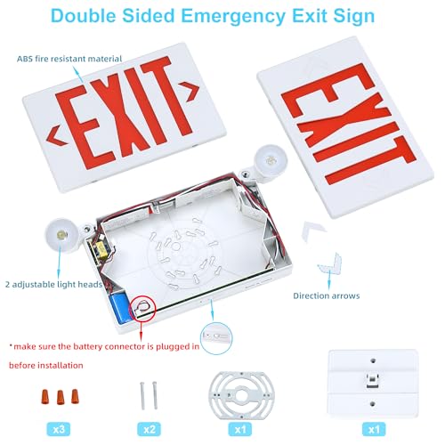 Gruenlich Exit Sign with Emergency Light, Battery Backup, 4 Pack - size: 4-Pack