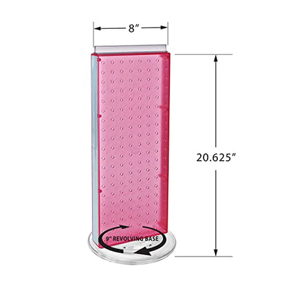 Azar Displays 700508-PNK-4C16 8-Inch W by 20-Inch H Revolving Black Pegboard Counter Display with 16-Pack of 4 inch Locking Hooks, Pink - color: Pink, style: Pegboard + Hooks