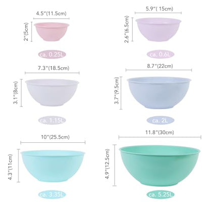 BoxedHome BPA Free Plastic Round Mixing Bowl with Lids, 12 Pack Nesting Bowls with Lids Set, Microwave and Dishwasher Safe Prep & Serving Bowls Great for Mixing, Baking, Serving (pinkish green, 12pcs) - color: Pinkish Green