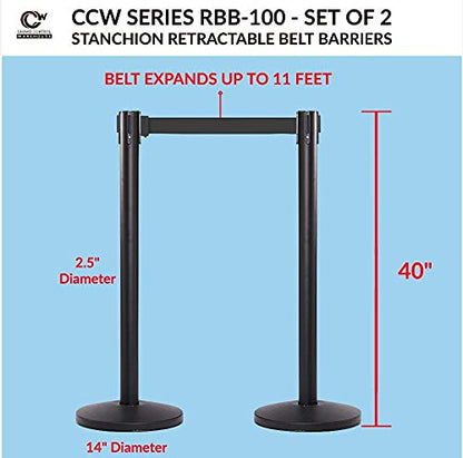 Crowd Control Warehouse Retractable Belt Barrier Stanchions, Set of 2 - color: Fluorescent Pink, size: 7.5 Foot
