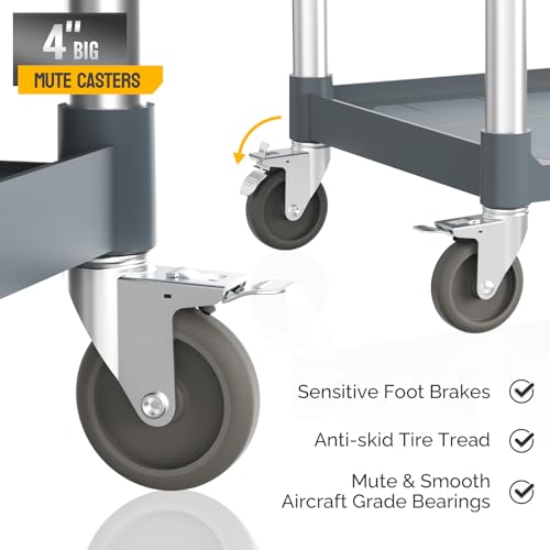 TUFFIOM Plastic Service Utility Cart with Wheels,Heavy Duty 450lbs Capacity, 3-Tier Commercial Rolling, Ideal for Restaurant, Foodservice, Office, Warehouse, Gray 39.8''L x 19.1''W x 38.4''H - size: Gray 39.8''L x 19.1''W x 38.4''H