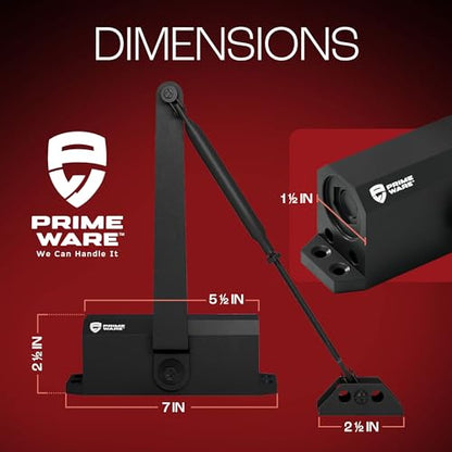 PrimeWare DC-300 Adjustable Automatic Door Closers for Home | Soft Close, No Slam | Residential and Commercial Door Closer | Level 3 | for Doors Weighing 90-140 lbs | Hydraulic Door Spring - Black - size: Level 3, style: Black