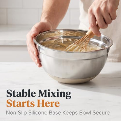 30PCS Mixing Bowls Measuring Cups and Spoons Set, 7QT to 1QT Large Stainless Steel Nesting Bowls with Lids Set, Graters, Non-Slip Silicone Bottom, Kitchen Appliances Home Essentials, Khaki - size: 9+7+14 - Bowls & Cups & Spoons