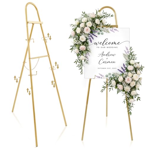 42"-63" Adjustable Gold Easel Stand for Wedding Sign Heavy Duty Metal Easel - color: Gold, size: 42"-63", style: Classic