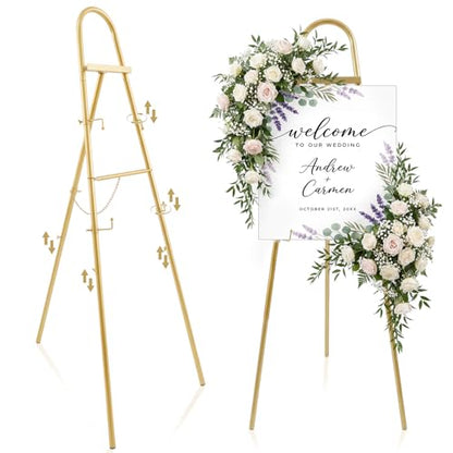 42"-63" Adjustable Gold Easel Stand for Wedding Sign Heavy Duty Metal Easel - color: Gold, size: 42"-63", style: Classic
