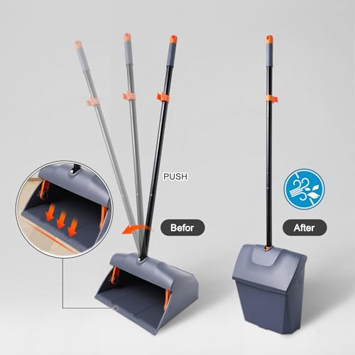 CLEANHOME Heavy Duty Broom with Dustpan Combo Set, Grey