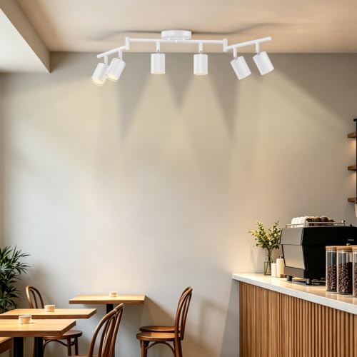 LED 6 Light Track Lighting Kit, 48" White 6 Way Ceiling Spotlights Fixture, 3 CCT Adjustable, with Flexibly Rotatable Light Heads for Kitchen, Living Room, Bedroom, Includes 6 x GU10 Bulb - color: White, size: 6