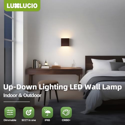 Indoor Outdoor Brown Up and Down Wall Sconce, 5%-100% Dimmable 18W, 5 Color Temperature Selectable (2700K-5000K), Modern Lighting for Living Room/Porch, CRI90+, 120V-277V, ETL FCC Certified - color: Brown, size: 1pack