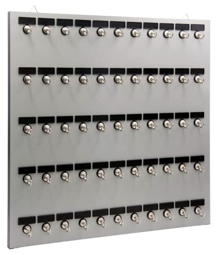 Key Rack, Key Holder 55MGN with 55 Bolted Metal Hooks with Extra Space and Customize Nameplate (60 Sets of Tag and Ring Included), Made in USA - color: Gray