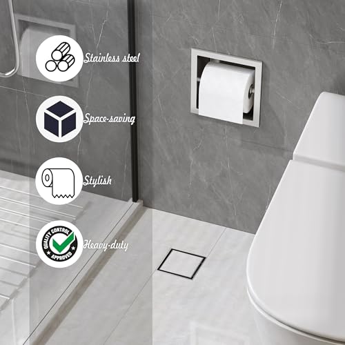 Neodrain Brushed 304 Stainless Steel Recessed in Wall Toilet Paper Holder - color: Brushed, size: 6X6In