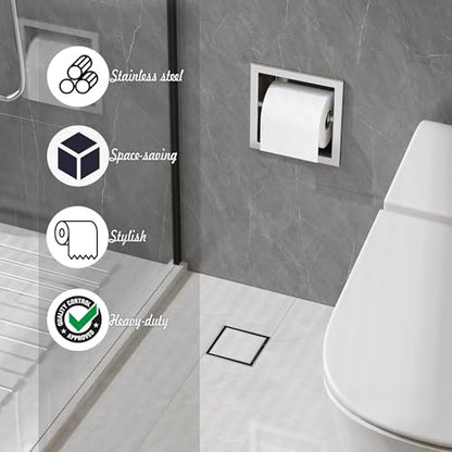 Neodrain Brushed 304 Stainless Steel Recessed in Wall Toilet Paper Holder - color: Brushed, size: 6X6In