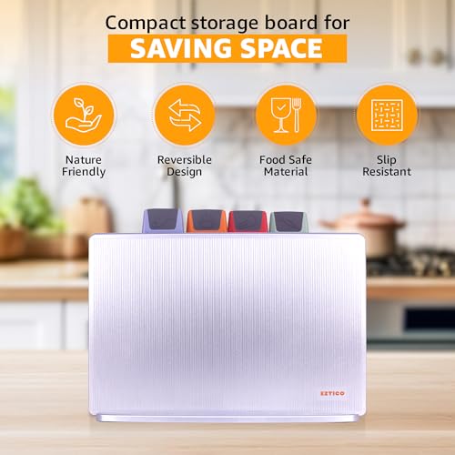 4-Piece Non-Toxic Cutting Board Set 12"L x 9"W with Premium Scissors and Holder (Tall Silver) - color: Tall Silver