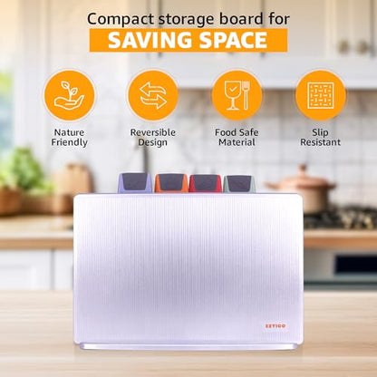4-Piece Non-Toxic Cutting Board Set 12"L x 9"W with Premium Scissors and Holder (Tall Silver) - color: Tall Silver