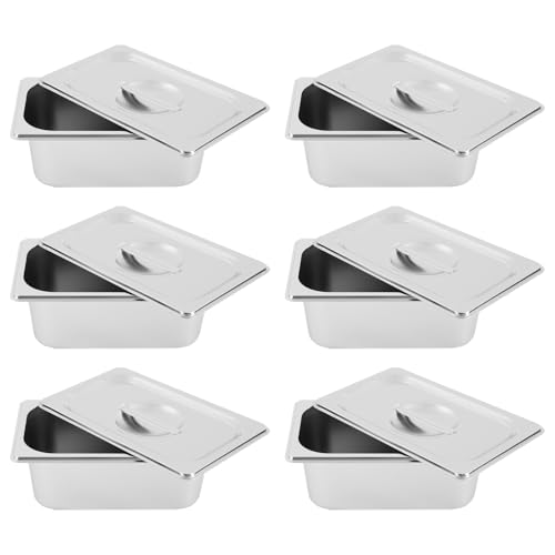 6 Pack Stainless Steel Hotel Pans with Lids, 1/9 Size or 1/4 Size Commercial Metal Food Catering Trays for Steam Table, Buffet Serving, Food Storage & Preparation (1/4 Size 3.6Qt) - size: 1/4 Size 3.6Qt