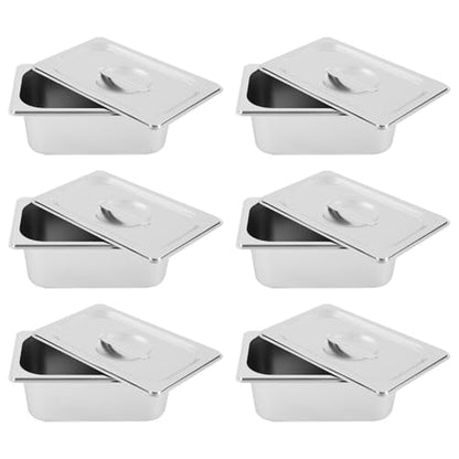 6 Pack Stainless Steel Hotel Pans with Lids, 1/9 Size or 1/4 Size Commercial Metal Food Catering Trays for Steam Table, Buffet Serving, Food Storage & Preparation (1/4 Size 3.6Qt) - size: 1/4 Size 3.6Qt