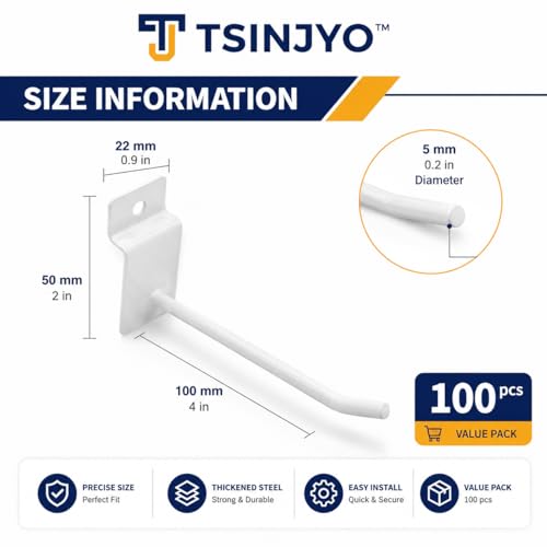 100Pcs Slatwall Hooks Bulk Set, Heavy Duty Slat Wall Hanging Hook and Hanger, Slatwall Pegboard Accessories for Retail Shop Display, Garage Organization (White, 4 Inches/10 CM) - color: White, size: 4 Inches/10 CM