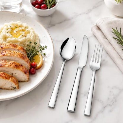 24-Piece Stainless Steel Silverware Set for 8, Mirror Polished Flatware Set Includes 8 Dinner Knives, 8 Dinner Forks & 8 Dinner Spoons, Dishwasher Safe Cutlery Set for Home Kitchen Restaurant - size: 7.9-9.1inches silverware set 24P