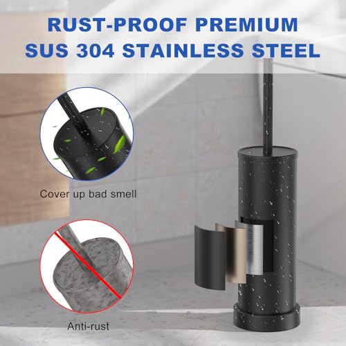 Black Toilet Brush and Holder Set, 304 Stainless Steel Heavy Duty Toilet Bowl Brush and Holder with Long Handle, Removable Inner Bowl and Splash Protection Modern Toilet Cleaner Brush for Bathroom - color: Black