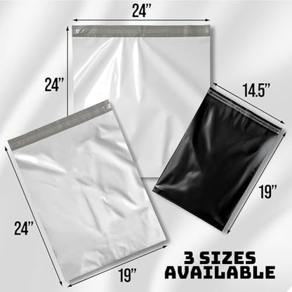 Poly Mailers 19x24 Inch - 100 Pack - Large Shipping Bags for Clothing & Packages, Strong Adhesive Sealing Mailing Envelopes for Small Business, White - size: 19x24" 100 Pack (White)