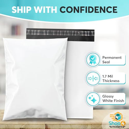 1000 Count 7.5x10.5 Permanent Self Seal White Poly Mailers, 1.7 Mil - size: 1000 Pack