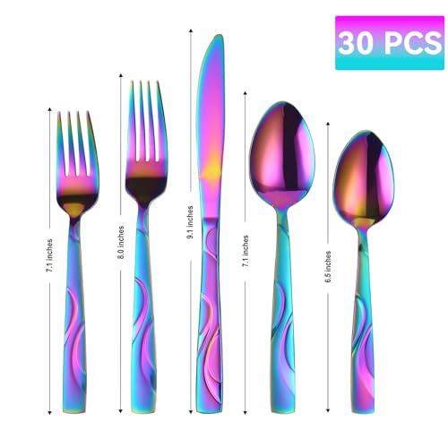 30-Piece Rainbow Silverware Set for 6 - color: Rainbow, size: 30-Piece