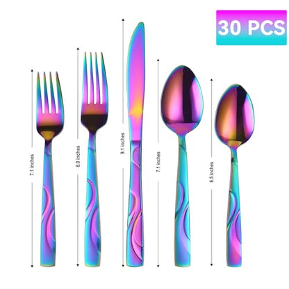 30-Piece Rainbow Silverware Set for 6 - color: Rainbow, size: 30-Piece
