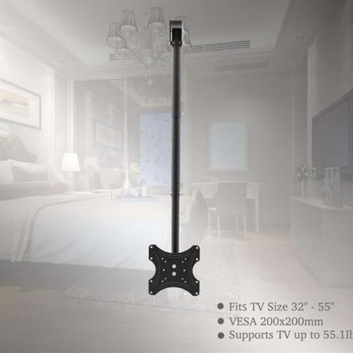 360° Swivel Ceiling TV Mount Bracket for 32‑55 Inch Screens, Adjustable Tilt Hanger with 55lbs Weight Capacity for Home and Commercial Use