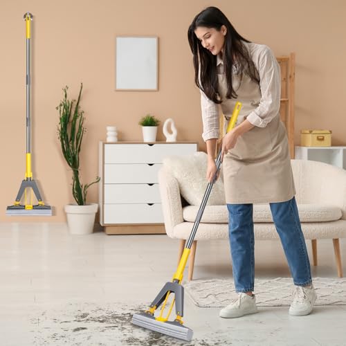 Masthome Sponge Mops for Floor Cleaning,Suitable for Tile Marble Laminate - color: Yellow-grey