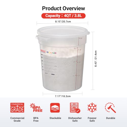 2 Pack 4QT Commercial Round Food Storage Containers with Lids - size: 2 X 4.0(QT)