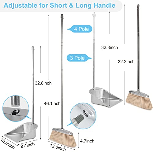 Broom and Dustpan Set for Home, Stainless Steel Broom and Dustpan Set with Long Handle, Heavy Duty Dustpan Broom Set Standing Dust Pan Kitchen and Home Indoor Outdoor Broom - color: Silver Broom and Dustpan Set