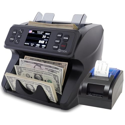 DETECK DETECK DT600 Bank Grade Money Counter Machine Mixed Denomination, Multi Currency Value Counting Money Machine, Serial Number, 2CIS/UV/IR/MG/MT Counterfeit Detection with DETECK DT40P Printer