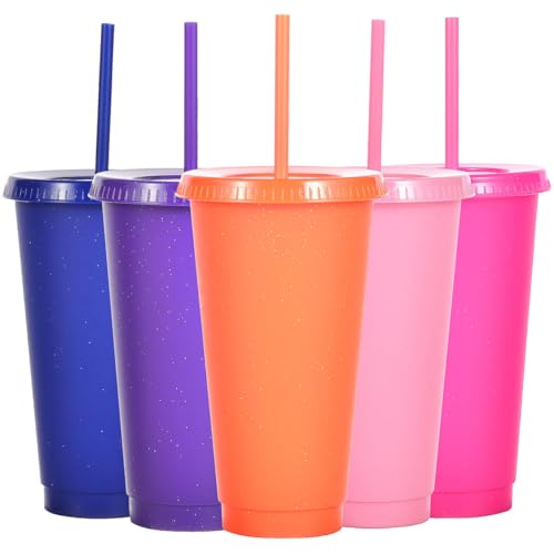 Suertestarry Tumbler with Straw and Lid,Water Bottle Iced Coffee Travel Mug Cup,Reusable Plastic Cups,Perfect for Parties,Birthdays,24oz-5 Pack (Solid Color, 5pack) - color: Solid Color, size: 5pack