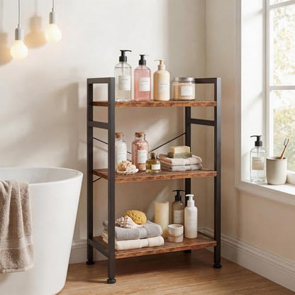 3 Tier Bookshelf, Free Standing Bookcase with Open Storage Shelves - color: Rustic Brown, size: 3 Tier