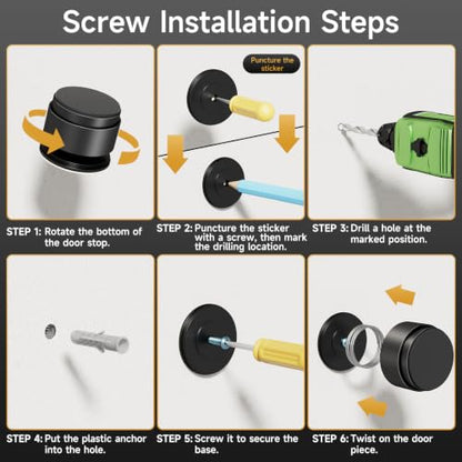 Door Stoppers for Wall with Adhesive, Aluminum, 1.38"x0.94", Black - color: Black
