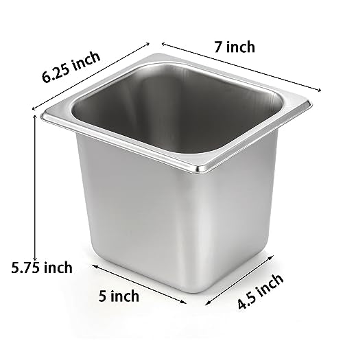 TOPZEA 6 Pack Hotel Pans, 1/6 Size 6" Deep Stainless Steel Steam Table Pan Commercial Heavy Duty Catering Pan for Buffet Serving, Food Prep, Salad & Ice Cream Bar, Restaurant, Dishwasher Safe