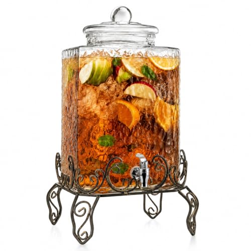 5 GALLON Drink dispenser, Glass Beverage Dispenser With Elegant Stand, Large Water Drink Dispensers for Parties With 100% Leak Proof Spigot, Ideal for Lemonade,Juice, Tea, and Party Drinks - color: Stand Clear - 5 Gallon