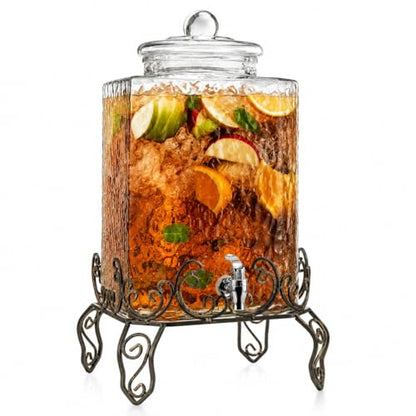 5 GALLON Drink dispenser, Glass Beverage Dispenser With Elegant Stand, Large Water Drink Dispensers for Parties With 100% Leak Proof Spigot, Ideal for Lemonade,Juice, Tea, and Party Drinks - color: Stand Clear - 5 Gallon