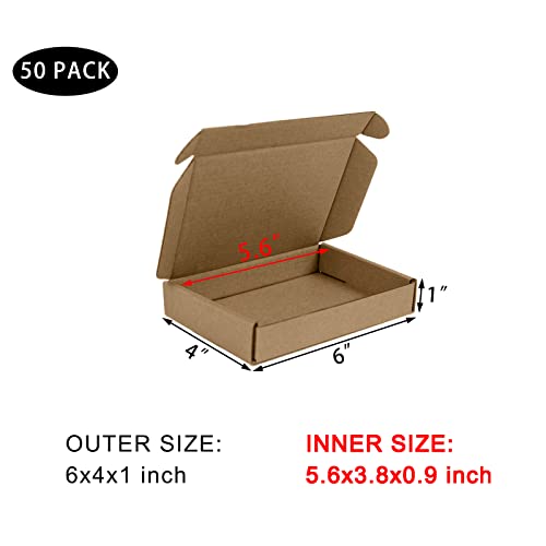 SUNLPH 50 Pack 6x4x1 Inches Small Shipping Boxes, Brown Corrugated Cardboard Boxes, Moving Mailing Packing Box - color: Brown, size: 6x4x1