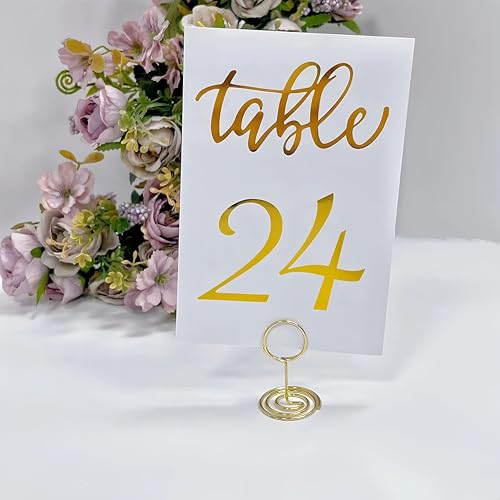 30 Pcs Table Number Holders, Wire Picture Photo Holder, Place Card Stands - color: Gold