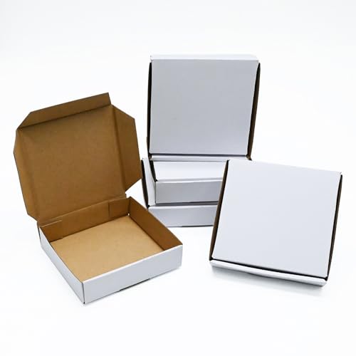 KBG Small Shipping Boxes 4X4X1 inch,White Corrugated Cardboard Mailers for Business,50 Pack Small Mailing Boxes Packaging Box Mini