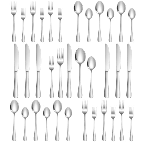 30-Piece Silverware Set for 6, Food Grade Stainless Steel Flatware Set, Mirror Polished Cutlery Utensil Set with Forks, Knives and Spoons, Dishwasher Safe for Home, Restaurant, Wedding and Party Use - size: 30-Piece