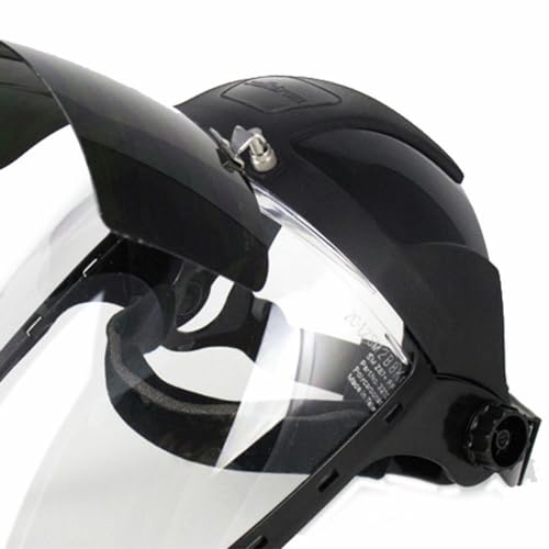Sellstrom DP4 Face Shield - Lightweight Mask with High Impact Crown & Ratchet Headgear for Work, Grinding, Plasma/Flame Cutting - ANSI Z87.1 - Clear Anti Fog Polycarbonate Window - UV/IR Flip Up Visor - style: Shade 8 Infrared Visor W/ Chinguard