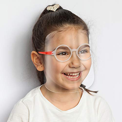 ArtToFrames Protective Kids Face Shield 5 Pack, Fully Transparent Face and Eye Protection from Droplets and Saliva with ReusableRound Red Glasses and Replaceable Shield, Anti-Fog PPE - color: Kids Red, size: 5 Pack