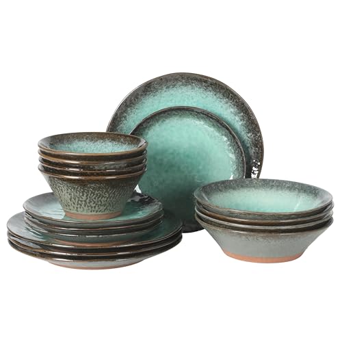 Gibson Elite Green Lantern Service for 4 (16 Piece) Double Bowl Dinnerware Set, Teal, Soft Gray, Dinnerware Set - color: Green (Green Lantern)